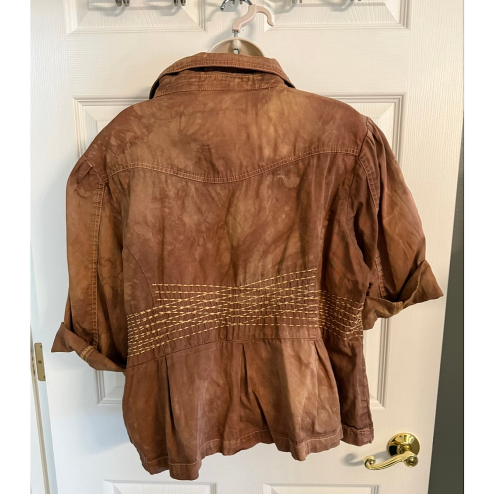 Vintage American Rag brown tie-dye cropped jacket double-breasted embroidered 1X - Picture 2 of 8